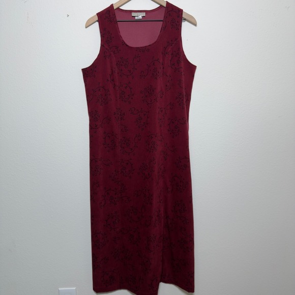 Notations Dresses & Skirts - VTG 90s Whimsigoth Jumper Dress Medium Burgundy Paisley Maxi Faux Suede Western